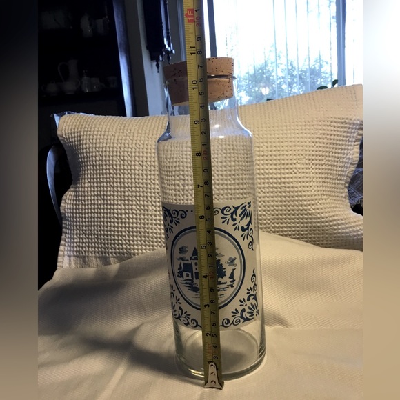 Vintage French Glass Carafe Blue and White Decanter~Barware~Storage - Picture 8 of 8